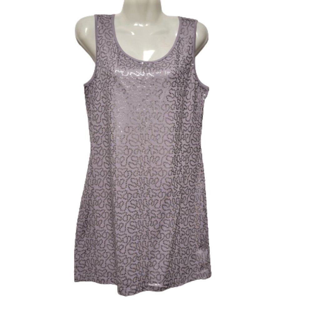 Silver Grey Sleeveless Sequin Shift Dress Size L